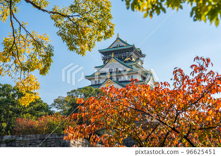 [紅葉]秋天的大阪城公園[大阪城天守閣] 96625451