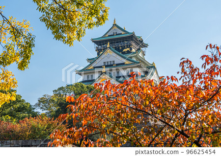 [紅葉]秋天的大阪城公園[大阪城天守閣] 96625454