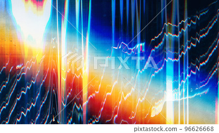 Glitch overlay. Distorted display. Multicolor striped background. 96626668