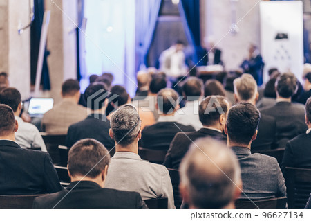 Round table discussion at business convention and Presentation. Audience at the conference hall. Business and entrepreneurship symposium. 96627134
