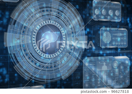 Medical hud screen with liver. Online medicine and health concept 96627818