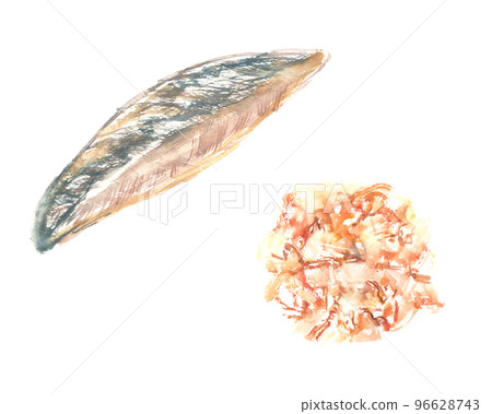 Illustration of dried bonito painted by watercolor Illustration of dried bonito painted by watercolor 96628743