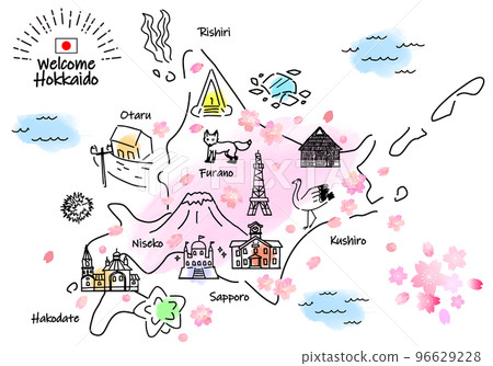 春季北海道旅遊景點簡筆劃插畫圖(粉色) 春季北海道旅遊景點簡筆劃插畫圖(粉色) 96629228
