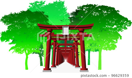 The sight of the red torii gates of the shrine is beautiful. background transparent illustration The sight of the red torii gates of the shrine is beautiful. background transparent illustration 96629359