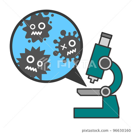 Illustration of enlarging and studying bacteria and viruses with a microscope Illustration of enlarging and studying bacteria and viruses with a microscope 96630160