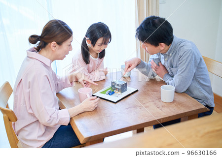一家人邊看獨立屋模型邊討論 一家人邊看獨立屋模型邊討論 96630166