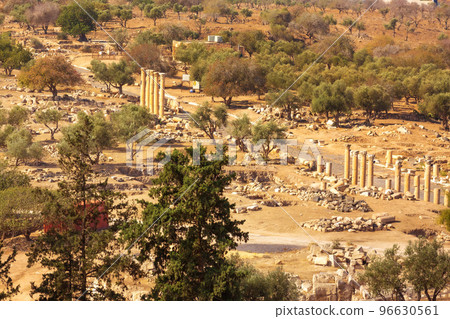 Roman road of Umm Qais, Jordan aerial view 96630561