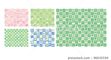 背景插圖集與平面馬爾凱圖標。春天、初夏和夏天的圖像。無縫的 96630594