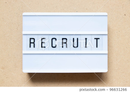 Lightbox with word recruit on wood background 96631266