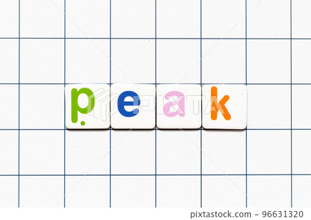 Colorful tile letter in word peak on white grid background 96631320