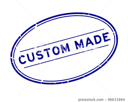 Grunge blue custom made word oval rubber seal stamp on white background 96631664