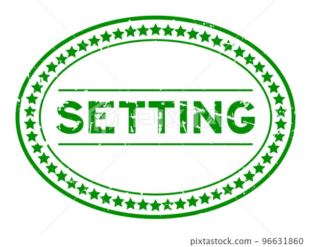 Grunge green setting word oval rubber seal stamp on white background 96631860