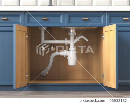 Siphon and pipes under the sink in the kitchen. 96632182