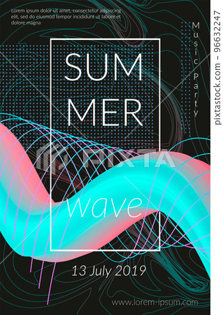 Creative summer wave poster with shape. Retro abstract colorful geometric background. Design for card, flyer, template, banner, brochure. Trendy fashion digital futuristic vector graphic illustration. 96632247