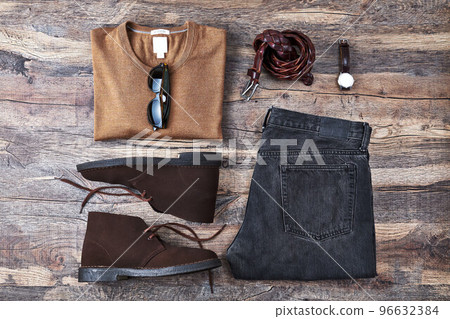 Knitwear, jeans, boots and accessories on the tree Knitwear, jeans, boots and accessories on the tree 96632384