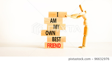 I am my own best friend symbol. Concept words I am my own best friend on wooden blocks on a beautiful white table white background. Businessman icon. Business i am my own best friend concept. I am my own best friend symbol. Concept words I am my own best friend on wooden blocks on a beautiful white table white background. Businessman icon. Business i am my own best friend concept. 96632976