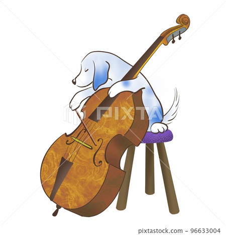 快樂地演奏低音提琴的狗的插圖 96633004