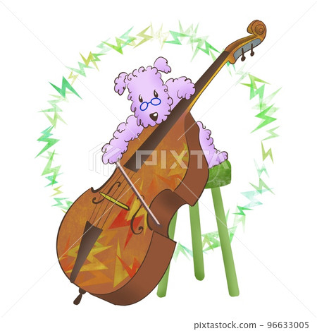 快樂地演奏低音提琴的狗的插圖 96633005