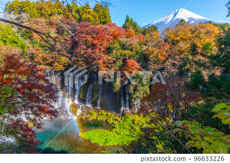 白絲瀑布秋葉和富士山 白絲瀑布秋葉和富士山 96633226