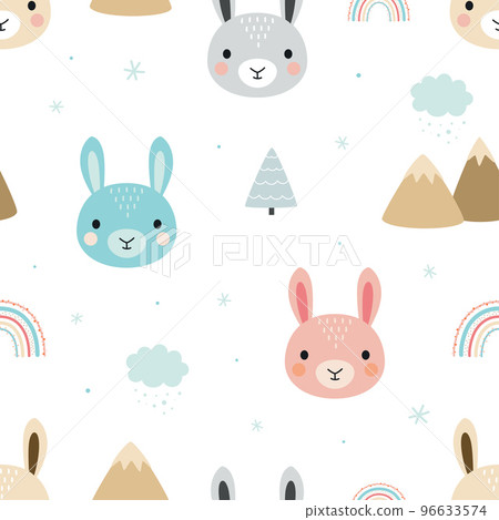 cartoon seamless pattern of cute bunny, design for kids cartoon seamless pattern of cute bunny, design for kids 96633574