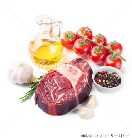 meat steak and cooking ingredients isolated on whtie background. meat steak and cooking ingredients isolated on whtie background. 96633793
