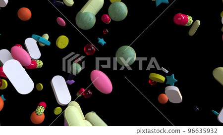 3d render falling pills 96635932