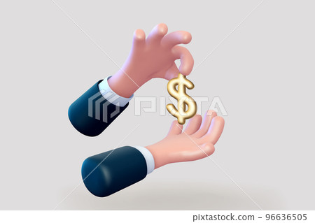 3D cartoon business man hand holding US Dollar currency sign 3D cartoon business man hand holding US Dollar currency sign 96636505