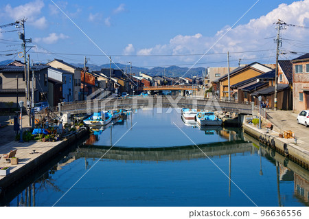 Wooden Nakashinbashi and fishing boats River Station Shinminato 96636556