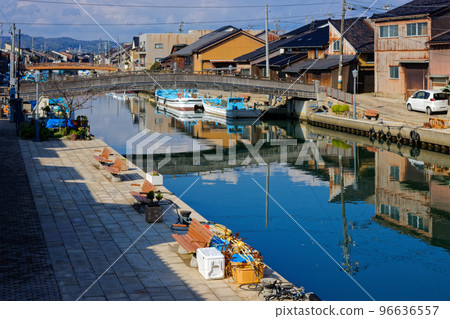 Wooden Nakashinbashi and fishing boats River Station Shinminato 96636557