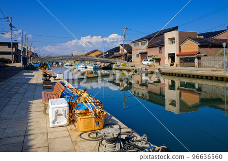 Wooden Nakashinbashi and fishing boats River Station Shinminato 96636560