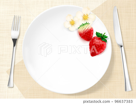 米色亞麻質地的白盤子，簡單背景插圖材料上的刀叉 96637383