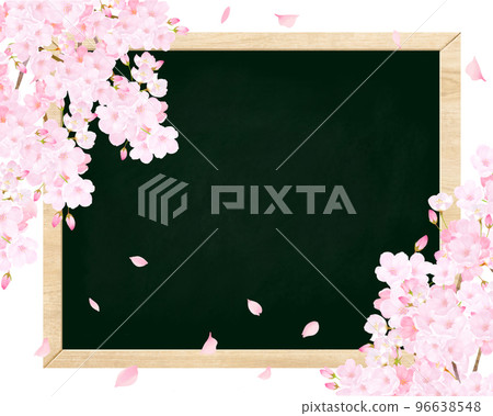 Gorgeous cherry blossoms and blackboard-background material with spring petals 96638548