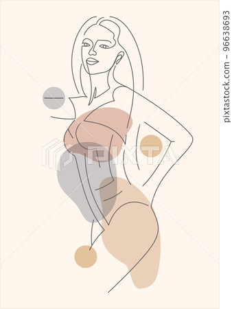 Young woman linear minimalist drawing poster. Young woman linear minimalist drawing poster. 96638693