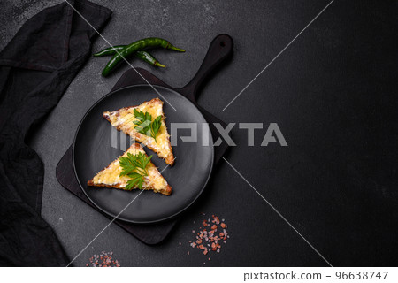 Tasty sandwich with crunchy toast with egg and cheese Tasty sandwich with crunchy toast with egg and cheese 96638747