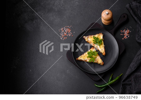 Tasty sandwich with crunchy toast with egg and cheese Tasty sandwich with crunchy toast with egg and cheese 96638749