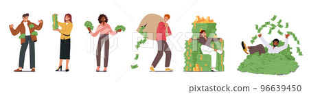 Set of Successful Happy Rich Male and Female Characters Celebrating Victory, Successful Project, Rich Men and Women Set of Successful Happy Rich Male and Female Characters Celebrating Victory, Successful Project, Rich Men and Women 96639450