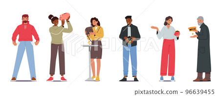 Upset People With No Money, Bankruptcy Concept. Poor Men And Women With Empty Pockets. Frustrated Characters Upset People With No Money, Bankruptcy Concept. Poor Men And Women With Empty Pockets. Frustrated Characters 96639455