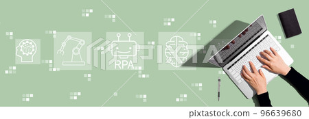 Robotic Process Automation theme with person using laptop computer 96639680