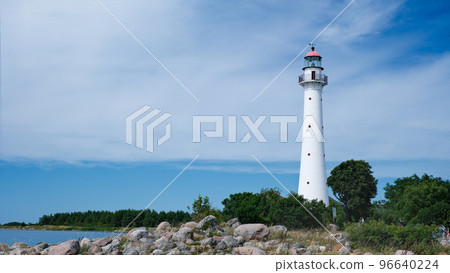 Beautiful lighthouse in a small village in clear weather 96640224