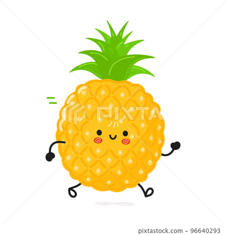 Cute funny running pineapple. Vector hand drawn cartoon kawaii character illustration icon. Isolated on white background. Run pineapple concept 96640293