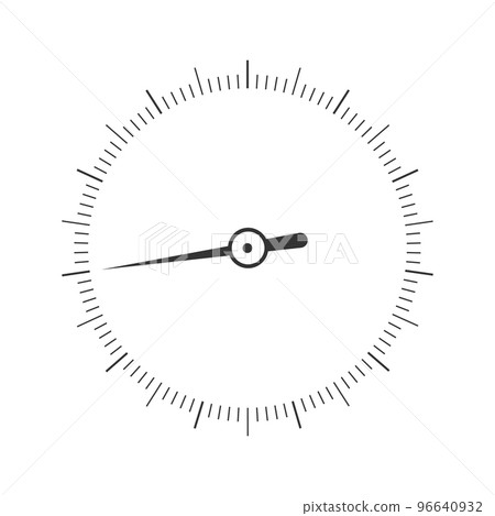 Round measuring scale with arrow. Template of barometer, compass, protractor, circular ruler tool interface isolated on white background 96640932