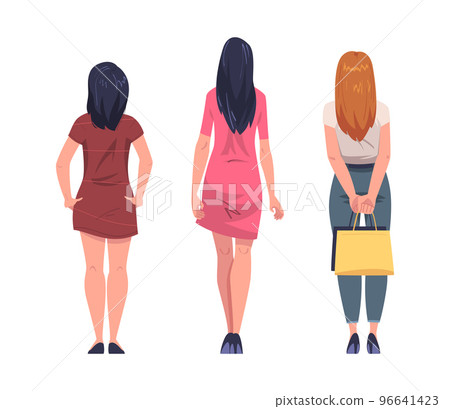Woman Character Standing Back View Vector Illustration Set 96641423