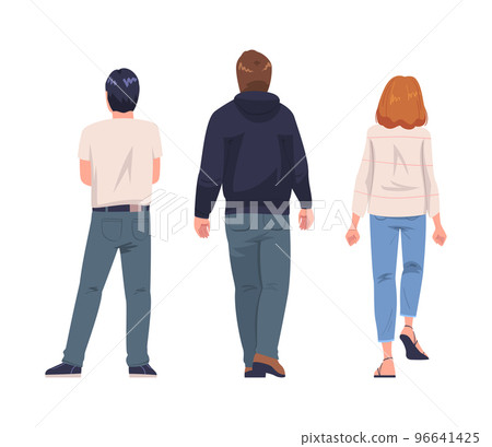 Man and Woman Character Standing Back View Vector Set 96641425