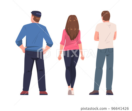 Man and Woman Character Standing Back View Vector Set 96641426