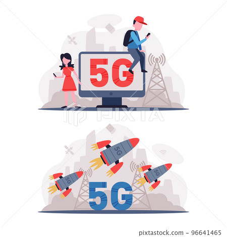 5G Network Wireless Technology with Man and Woman Using High-speed Internet Vector Set 5G Network Wireless Technology with Man and Woman Using High-speed Internet Vector Set 96641465