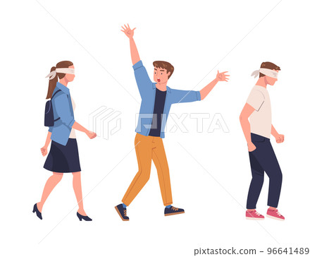 Man and Woman Character Wearing Blindfold Following One Person Trusting Him Vector Set 96641489