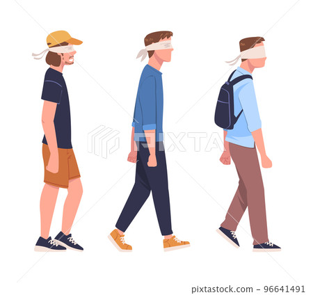 Man Character Wearing Blindfold Following Someone Trusting and Having Faith in Something Vector Set 96641491