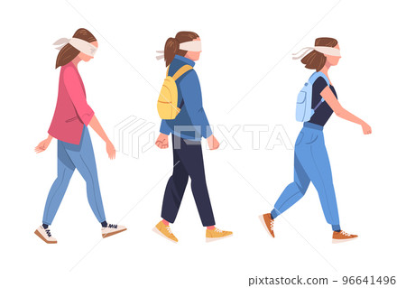 Woman Character Wearing Blindfold Following Someone Trusting and Having Faith in Something Vector Set Woman Character Wearing Blindfold Following Someone Trusting and Having Faith in Something Vector Set 96641496