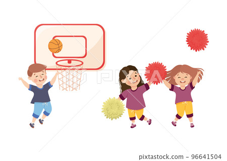 Little Boy and Girl Engaged in Physical Education at School Vector Set Little Boy and Girl Engaged in Physical Education at School Vector Set 96641504