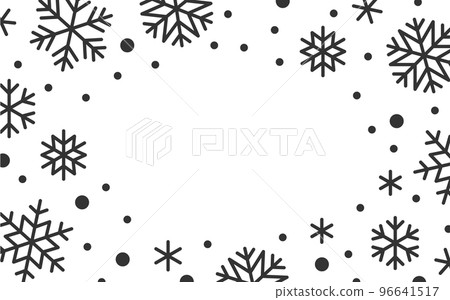 Snowflake winter linear border. Ornate frame with copy space, falling frosty snow flakes on white. Snowy confetti for Xmas card, banner flyer, party event invitation, gift certificate coupon voucher 96641517
